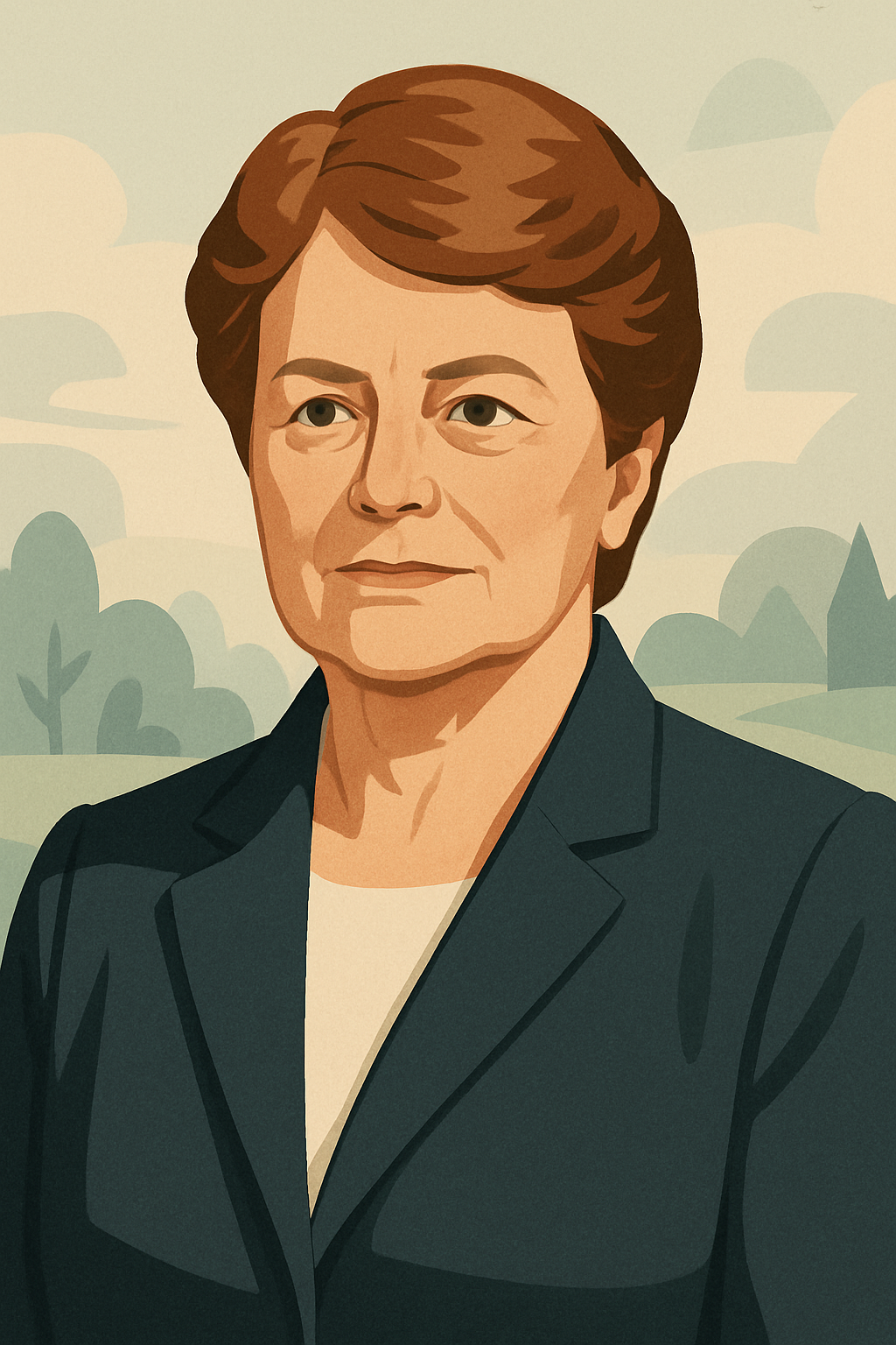 Kunstnerisk portrett av Gro Harlem Brundtland i moderne illustrasjonsstil